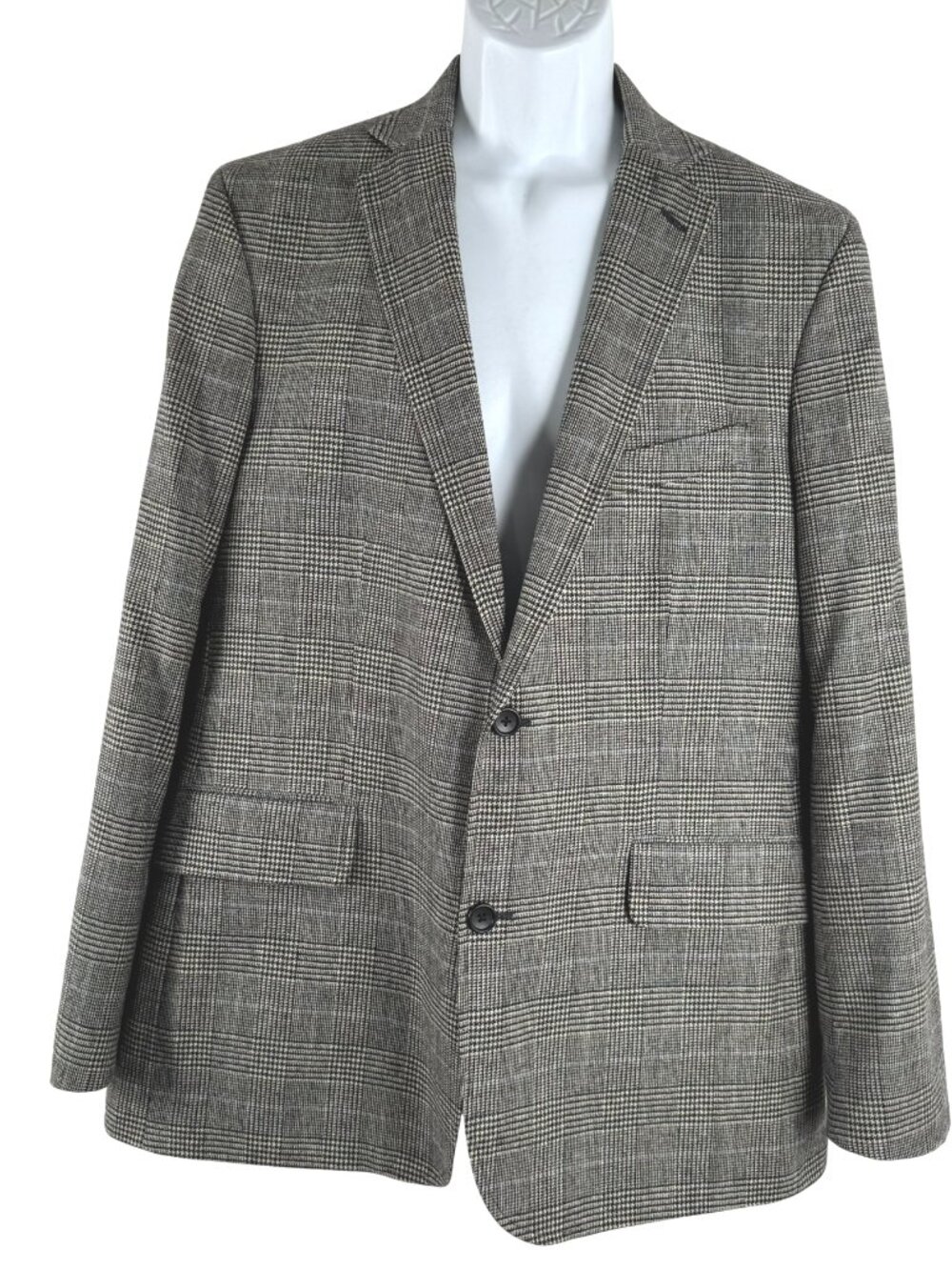 Lands' End Blazer Jacket Mens Size 44 Houndstooth Plaid Wool Blend CJ-2412